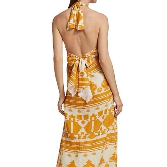Johanna Ortiz Facundo printed linen maxi halter dress in a yellow/orange - Picture 2 of 8